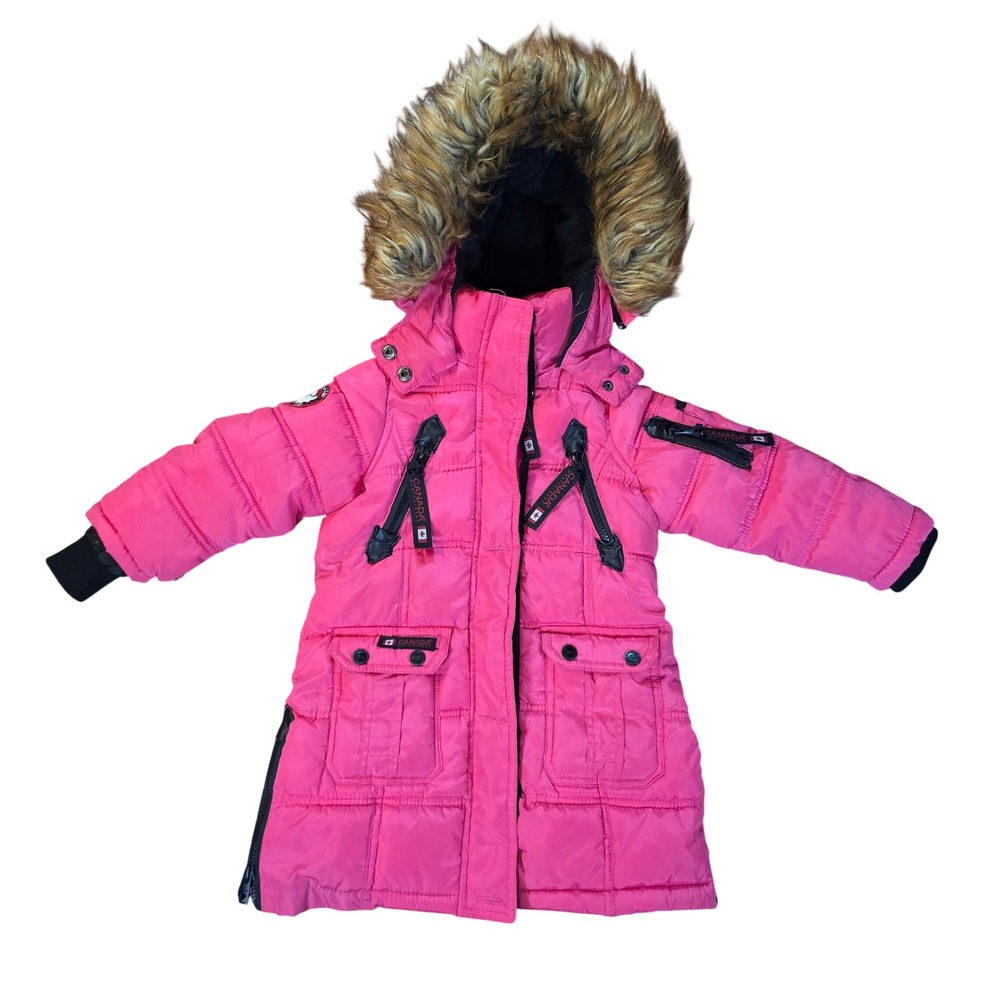 Canada Weathergear Girls Pink Faux Fur Hood Puffer Parka Winter Coat 3T